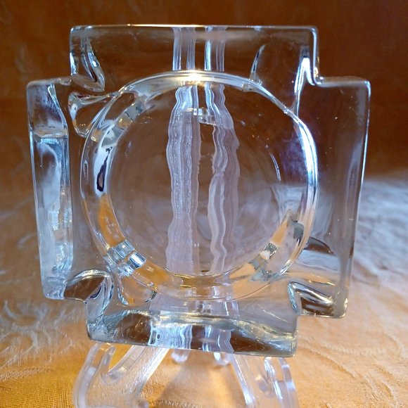 MCM Mid Century Art Deco VTG Ashtray Glass Heavy Clear Trinket Incense Square - Picture 7 of 8